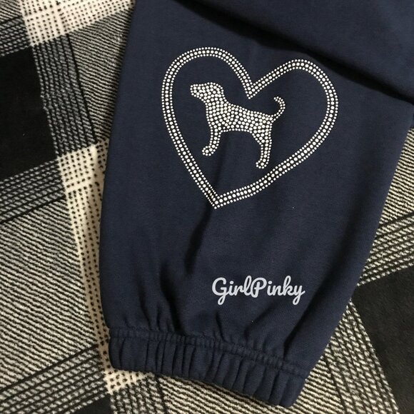 VS PINK SWEATPANTS OUTFIT & CAMPUS SHORT SLEEVE TEE IN NAVY BLUE & BLING XS-XXL - Picture 7 of 10